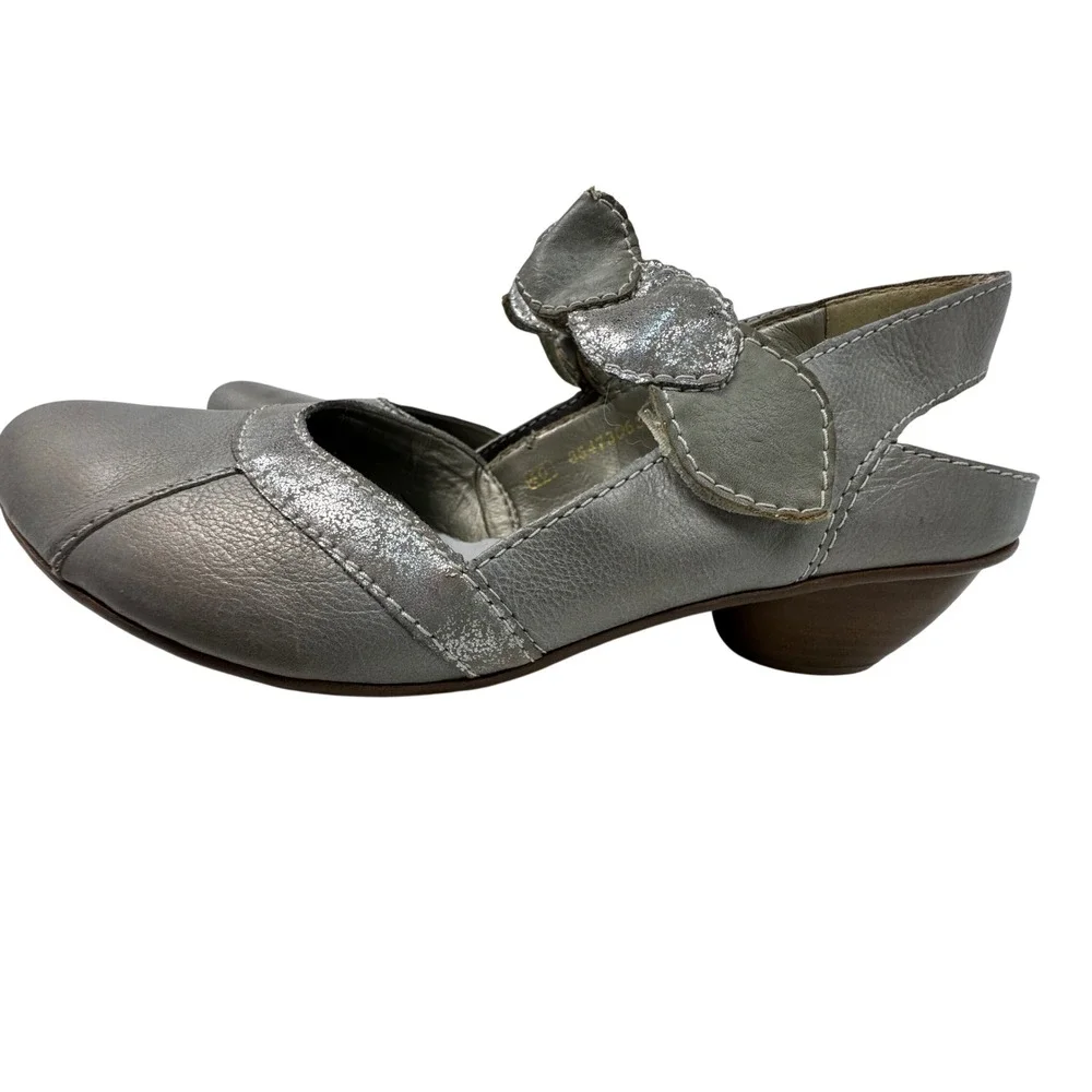 Rieker Antistress Mary Jane Pumps Womens 40 Silver Pewter Leather Slingback Heel